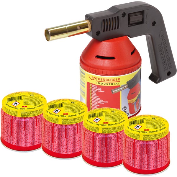ROTHENBERGER Industrial RoFlame Premium Lötlampe 1.750 °C inkl. 4x C200 Kartusche 330 ml mit ILL System - 1000000981