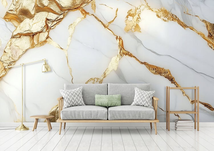 Fototapete Marmor Steinwand Gold Modern Vlies Tapete 350x250 cm