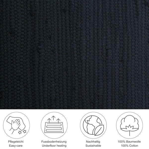 Handgewebter Fleckerlteppich aus Baumwolle Chindi Schwarz 160x230 cm