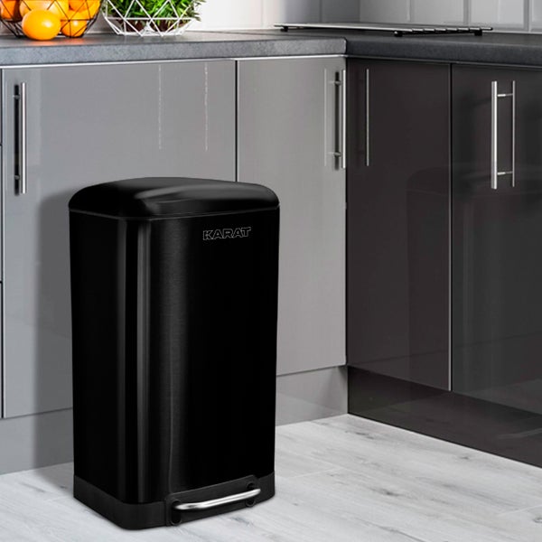 FLOORDIREKT Mülleimer Cubo - aus Edelstahl - Treteimer - mit Absenkautomatik - 30 Liter - Schwarz