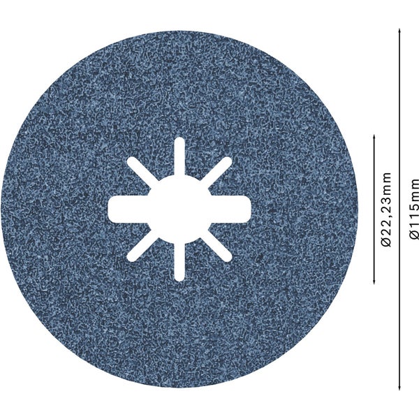 Schleifscheibe mit den Maßen 115 Millimeter Durchmesser und 22,23 Millimeter Bohrungsdurchmesser
