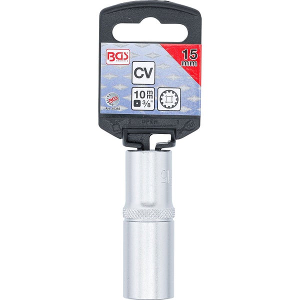 BGS Steckschlüssel-Einsatz Gear Lock tief Antrieb Innenvierkant 10 mm (3/8) SW 15 mm - 10355