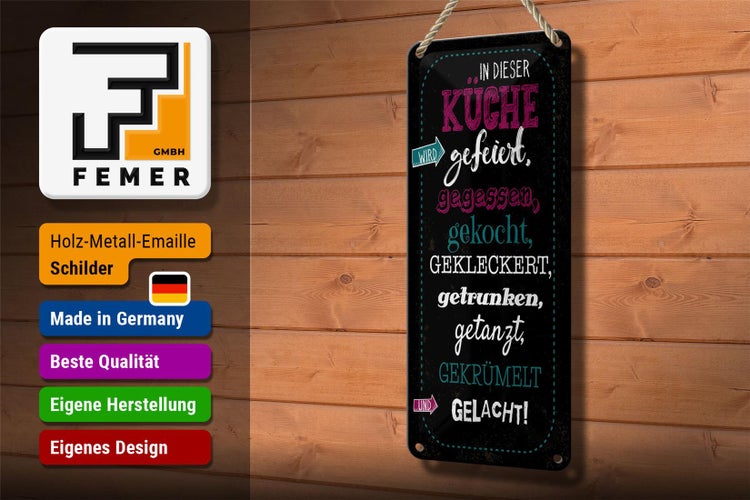 Blechschild Spruch 10x27 cm In dieser Küche wird Aufzählung Dekoration