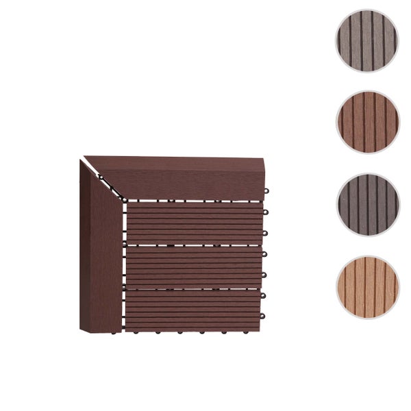 WPC-Klickfliese Eckstück für Terrassendielen mit geriffelter Oberfläche und Klick-System.