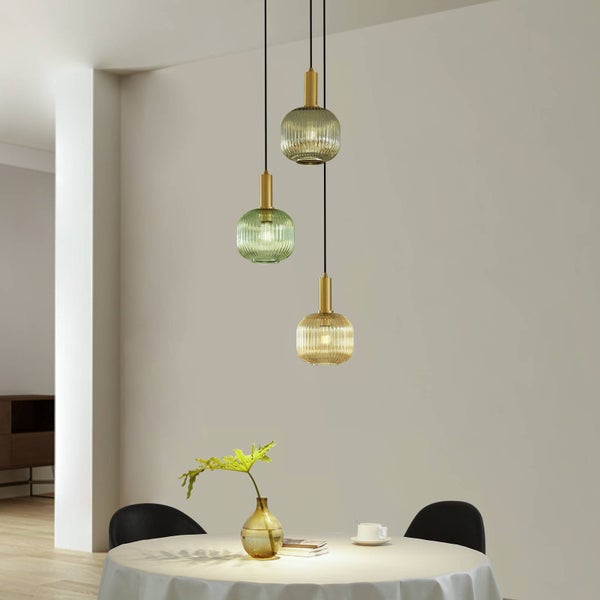 Lindby Pendelleuchte Dorotoe (Retro, Vintage Antik) aus Glas (3 flammig E27) - Deckenlampe Esstischlampe Hängelampe Hängeleuchte Wohnzimmerleuchte