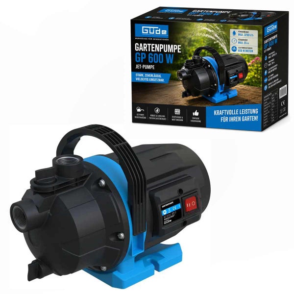 Güde Gartenpumpe GP 600 Watt Jet-Pumpe, Fördermenge maximal 3200 Liter pro Stunde, Förderhöhe 35 Meter, mit Originalverpackung.