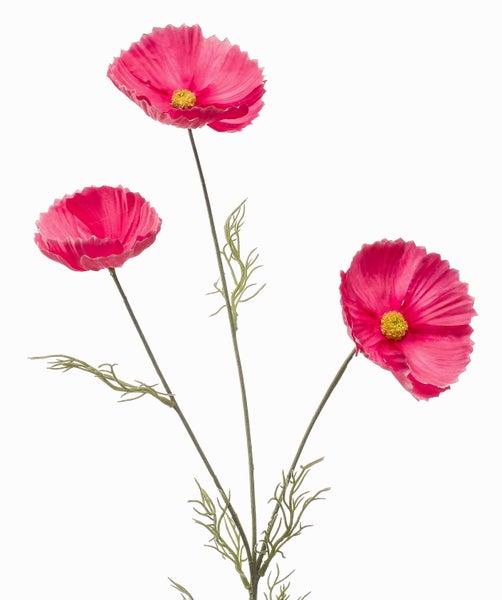 Künstliche Mohnblüte in Rosa mit gewellten Blütenblättern und gelber Mitte.