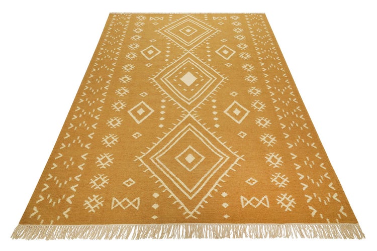Kelim Teppich Senfgelb aus Wolle Monaco Green Looop 200x290 cm