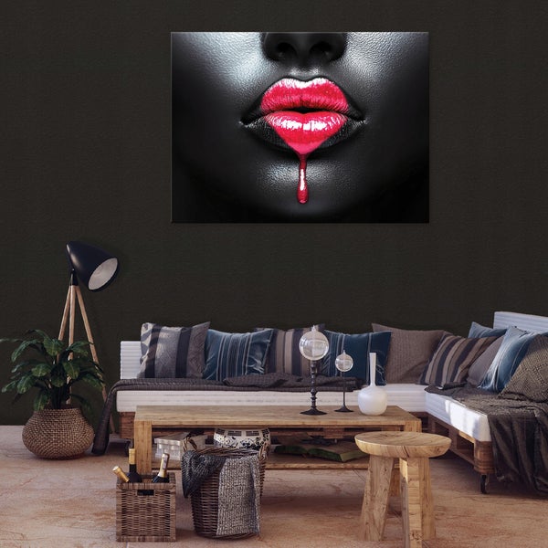Bilder Frau Lippen Schwarz Leinwandbild Schlafzimmer Wohnzimmer 60x40 cm