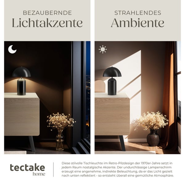 tectake Altea Kleine Retro-Tischlampe Altea, Pilzdesign, 40W 25 x 37 cm schwarz