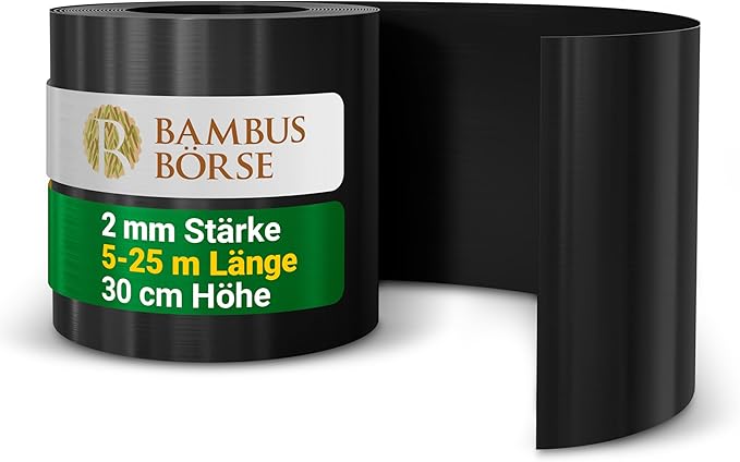 Schwarze Rhizomsperre von Bambus Börse, 2 Millimeter Stärke, 30 Zentimeter Höhe, 5 bis 25 Meter Länge.