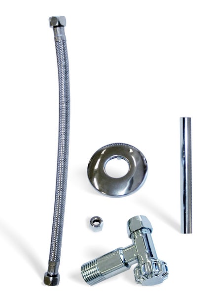 Calmwaters® Anschluss-Set für Spülkasten, Komplettset für rückseitigen Anschluss von Spülkästen, Wasserzulauf von hinten, Wandanschluss 1/2, Schlauchanschluss 3/8, Metall, Chrom, 30LC3185