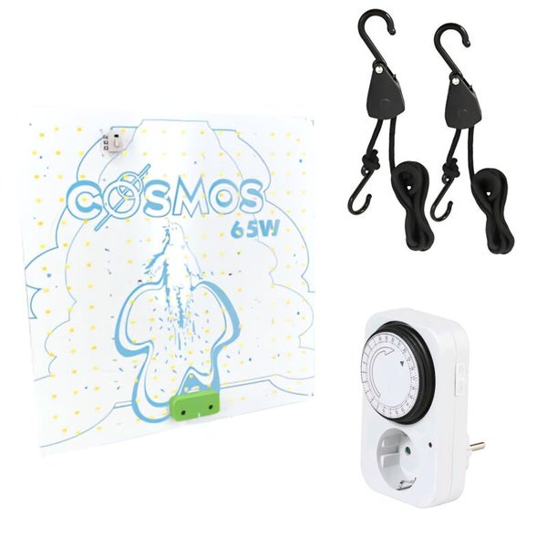 Cosmos LED Pflanzenlampen Set 65W – Vollspektrum Grow Lampe inkl. Zeitschaltuhr & Lighthanger – Stromsparend, kompakt & ideal für alle Wachstumsphasen