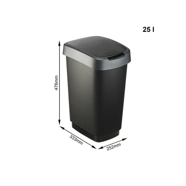 PROREGAL Klassischer Abfalleimer Für Innenbereich 25 Liter HxBxT 47,6 x 25 x 33 cm Kunststoff Schwarz-Silber