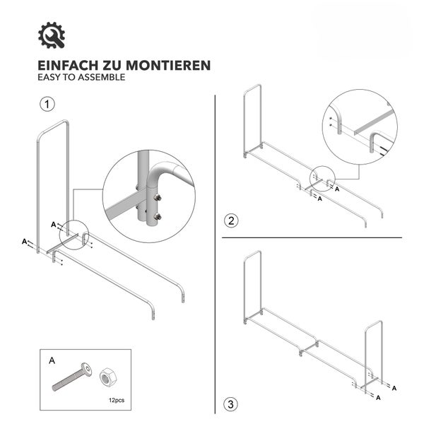 FLOORDIREKT Kaminholzregal Patmos - Schwarz - Modernes Brennholzregal - für Innen und Außen - 232 x 114 x 36 cm