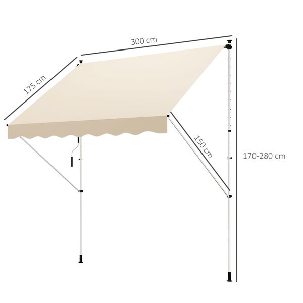Outsunny Markise, Klemmmarkise,  300 x 150cm, Alu, Beige