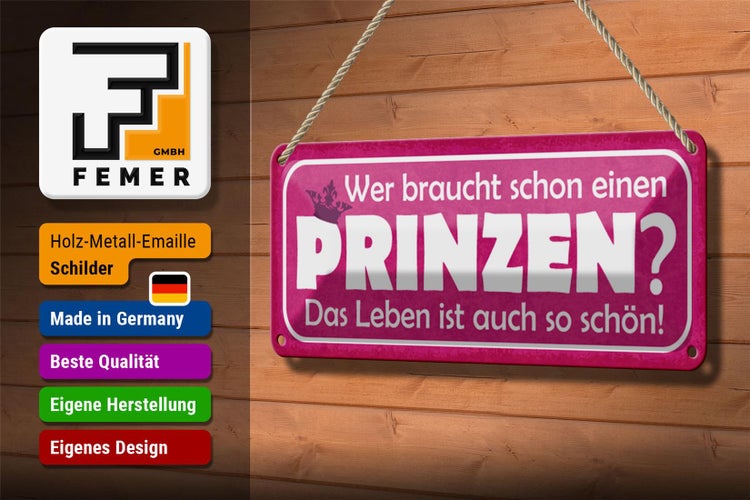 Blechschild Spruch 27x10cm wer braucht schon einen Prinzen Dekoration
