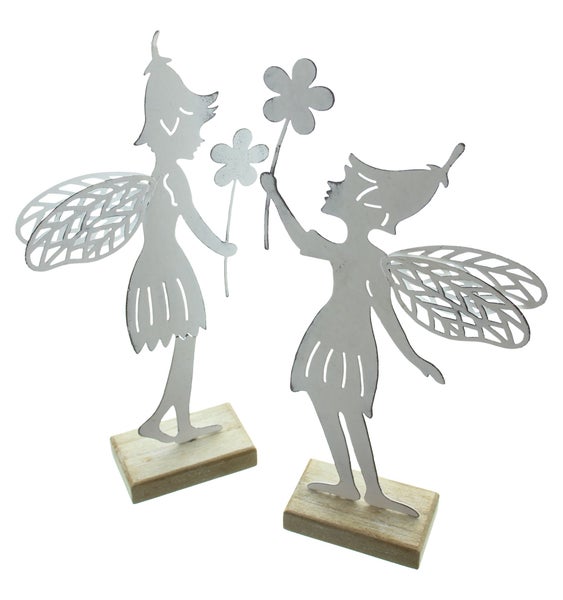FRANK FLECHTWAREN | Figur Blumenfee, 2er Set, METALL, HOLZ, 12 x 4,5 x 26 cm