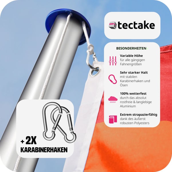 Fahnenmast tectake  aus Aluminium inklusive Seilzug und Bodenhülse