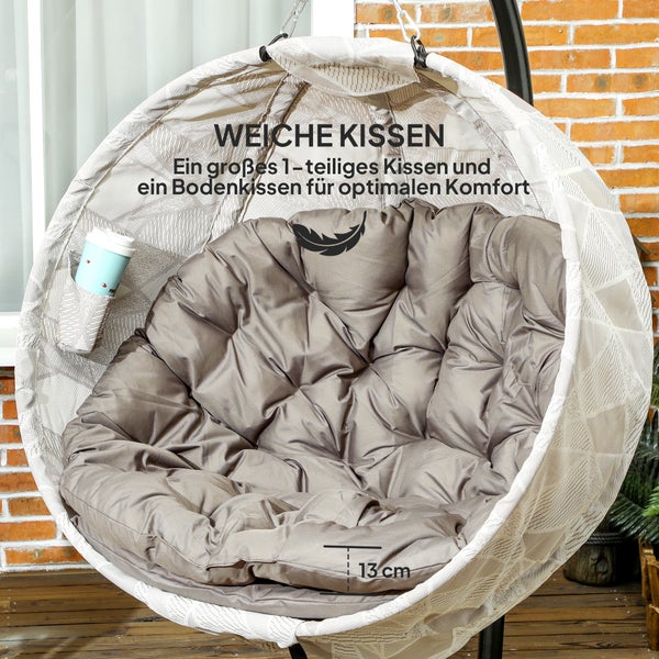 Outsunny Eiförmiger Hängesessel mit Gestell, faltbar Hängeschaukel mit Becherhalter, abnehmbar waschbar Sitz, U-Gestell, Hängematte, Schaukelsessel für Terrasse, Garten, Sand