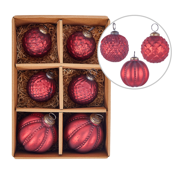 Weihnachtskugel 6er Set ARGENTIN Glas Rot