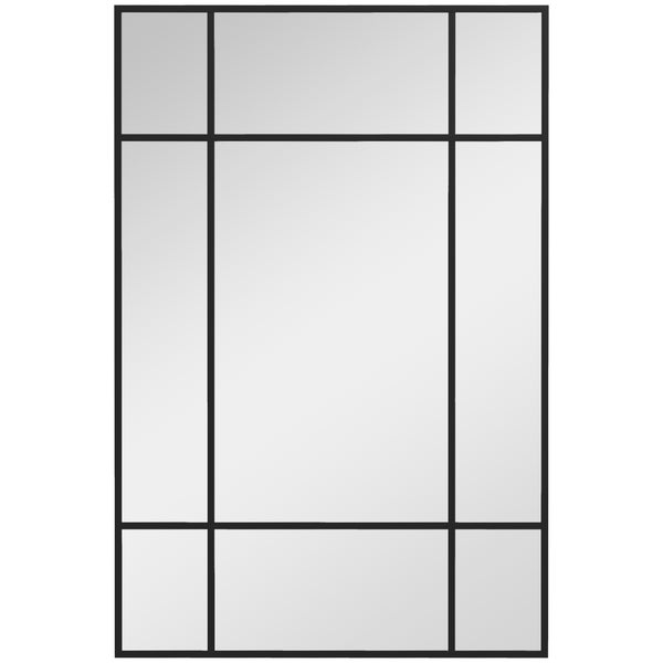 Rechteckiger Wandspiegel mit schwarzem Rahmen im Sprossen-Design.