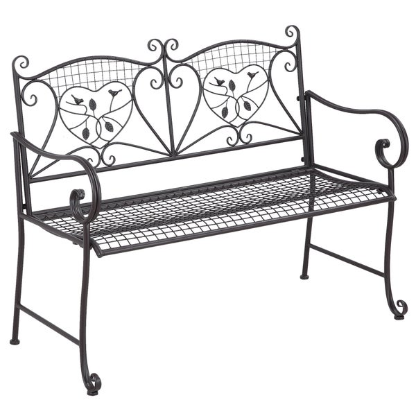 Outsunny Gartenbank mit Tisch, 2-Sitzer Sitzbank mit Rückenlehne, 114 x 53,5 x 91 cm, wetterfest Antik Metall, Kaffee