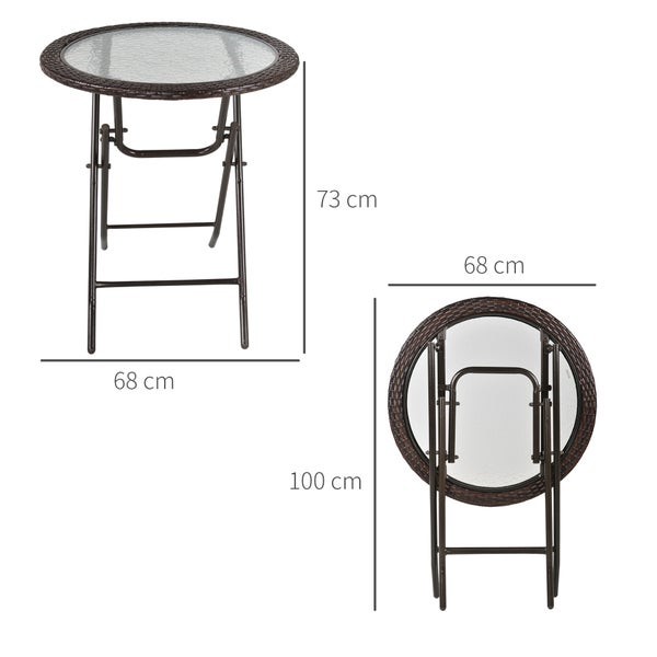 Outsunny Gartentisch, Runder Klapptisch, Ø68 cm Campingtisch, Beistelltisch, Garten-Esstisch mit Rattandekor, für Balkon, Terrasse, Stahl, Braun