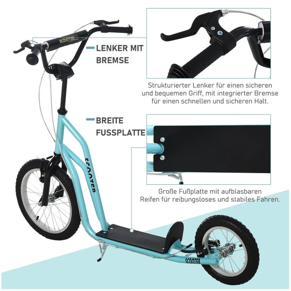 HOMCOM Kinderroller, 135L x 58B x 88-94H cm, Stahl, Aluminium, Gummi, Blau