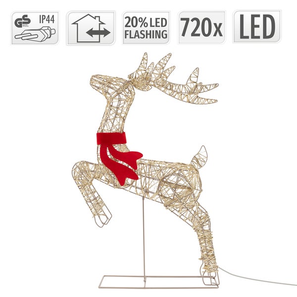 Beleuchtete Rentierfigur aus Metallgeflecht mit LED Lichterkette und rotem Schal als Weihnachtsdekoration für innen und außen.