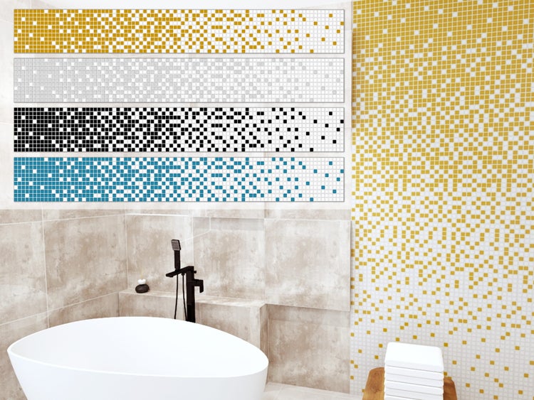 Badezimmer mit Mosaikfliesen in verschiedenen Farben