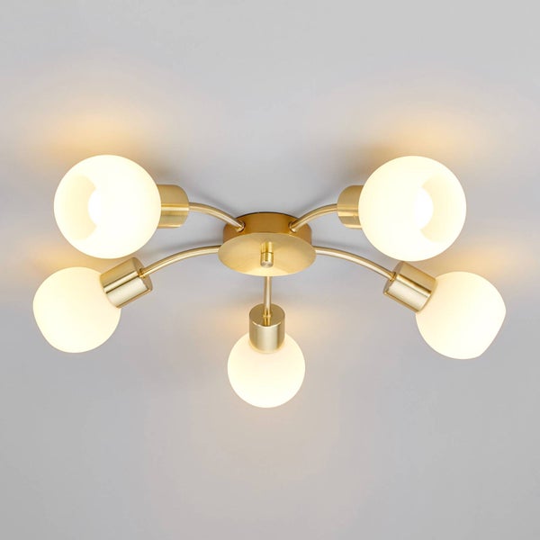 Lindby Deckenlampe Glas Metall messing, Deckenstrahler Deckenleuchte 5x E14 max. 4,5W ohne Leuchtmittel Strahler Lampe Wohnzimmer Flurlampe