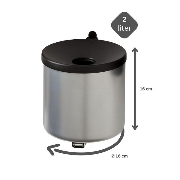 PROREGAL Runder Feuerlöschender Wandaschenbecher 2 Liter HxØ 16 x 16 cm Metal Silber Mit Schwarzem Deckel