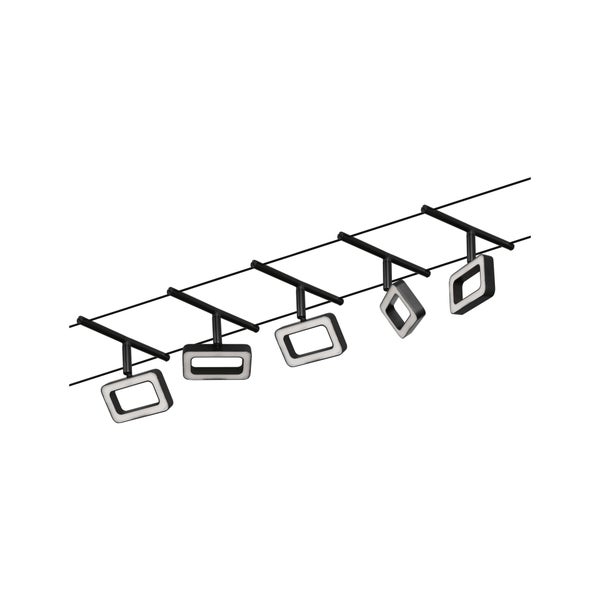 CorDuo LED Seilsystem Frame Basisset 5x280lm 5x4,8W 3000K 230/12V Schwarz matt, Chrom