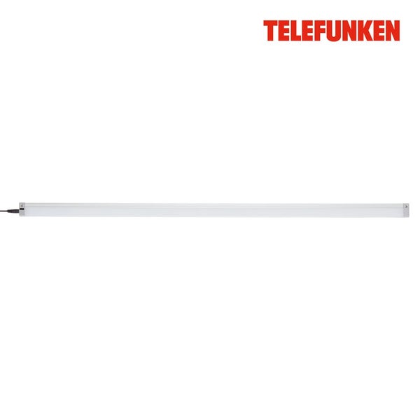 Telefunken LED-Unterbauleuchte, silberfarbene Küchenleuchte mit Stromkabel. Telefunken Logo.