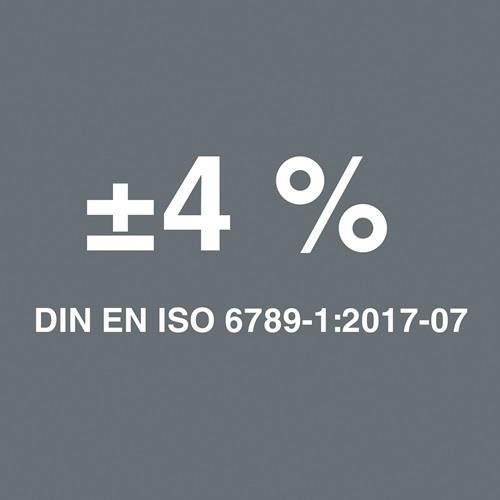 Genauigkeitssymbol von plus minus 4 Prozent nach DIN EN ISO 6789-1:2017-07
