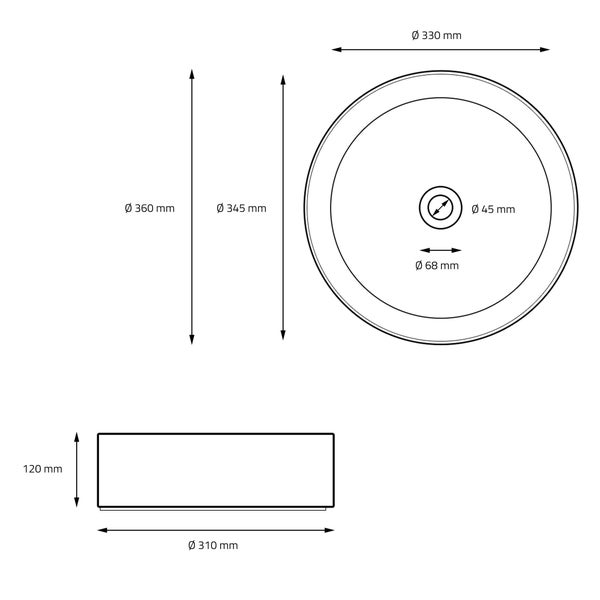 ML-Design Waschbecken aus Keramik in Schwarz matt Ø 360 x 120 mm mit Ablaufgarnitur, Runde Aufsatzwaschbecken, Moderne Waschtisch Waschschale Waschplatz Handwaschbecken, für Badezimmer / Gäste-WC