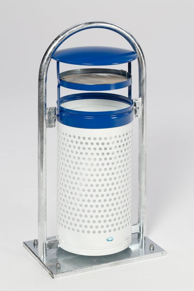 PROREGAL Abfallsammler Mit Rohrbogenständer Aschereinsatz 60 70 Liter HxBxT 116,5 x 58 x 38 cm Verzinkter Stahl Weiß Blau