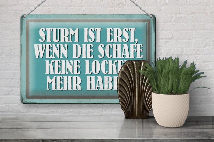 Blechschild Spruch 30x20cm Sturm wenn Schafe keine Locken