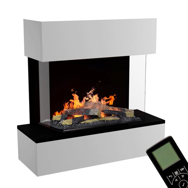 GLOW FIRE Elektrokamin 'Hölderlin Sims'| Wasserdampf Kamin mit OMC 600 inkl. Holz in weiß als Wandkamin| HxBxT: 88x80x30 cm