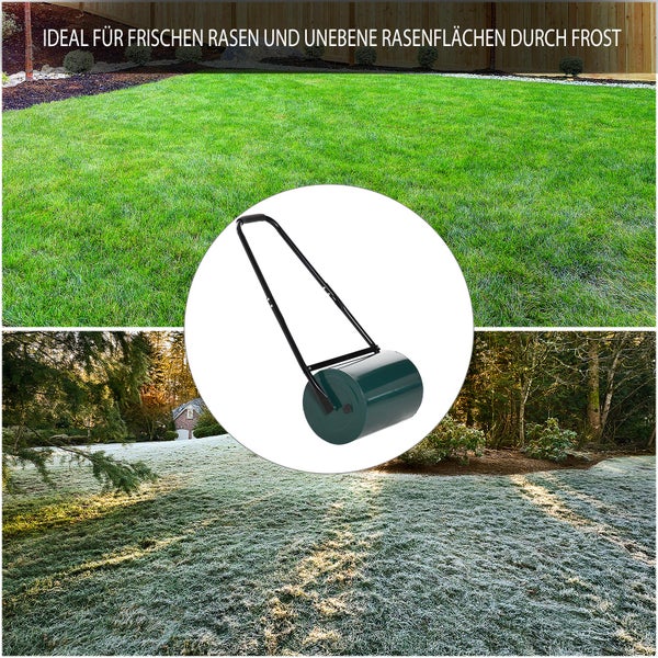 Rasenwalze aus Metall für die Anwendung auf frischem Rasen und durch Frost unebene Rasenflächen.