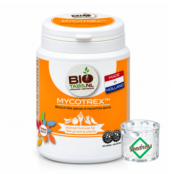 BioTabs Mycotrex Mykorrhiza Sporenmischung zur Bodenverbesserung in der Kunststoffdose mit Dosierbecher
