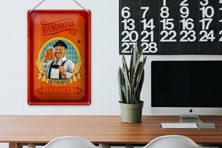 Blechschild Spruch 20x30cm Biergarten geöffnet Oktoberfest