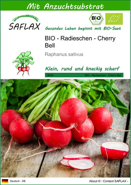 SAFLAX  - BIO - Radieschen - Cherry Bell - Raphanus sativus - 100 Samen - Mit keimfreiem Anzuchtsubstrat