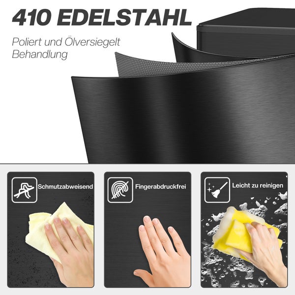 Detailansicht 410 Edelstahl mit Schichten und Eigenschaften: schmutzabweisend, fingerabdruckfrei und leicht zu reinigen.