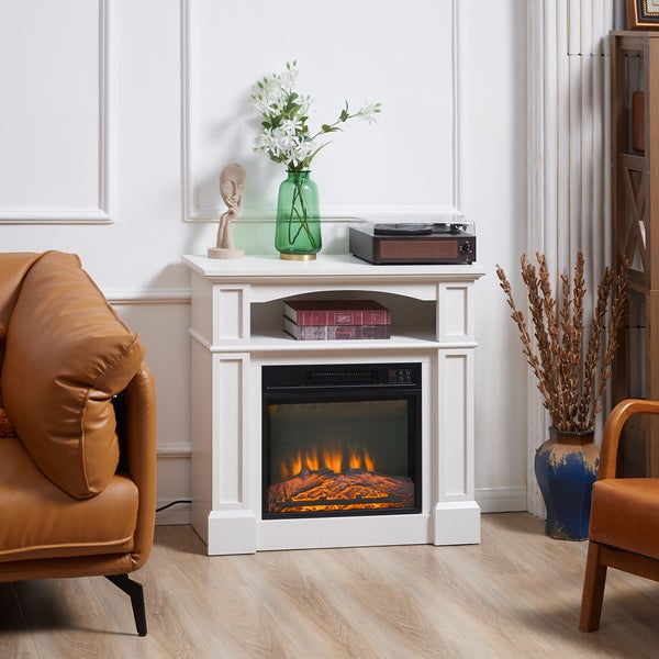 HOMCOM Elektrokamin Standkamin mit Heizung, 3D LED-Flammeneffekt, Regal, 1800 W Elektrischer Kamin mit Fernbedienung, Timer, Überhitzungsschutz für Wohnzimmer, Schlafzimmer, Weiß