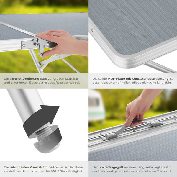 Campingtisch tectake Jumbo 180 x 70 x 70,5 cm klappbar silber