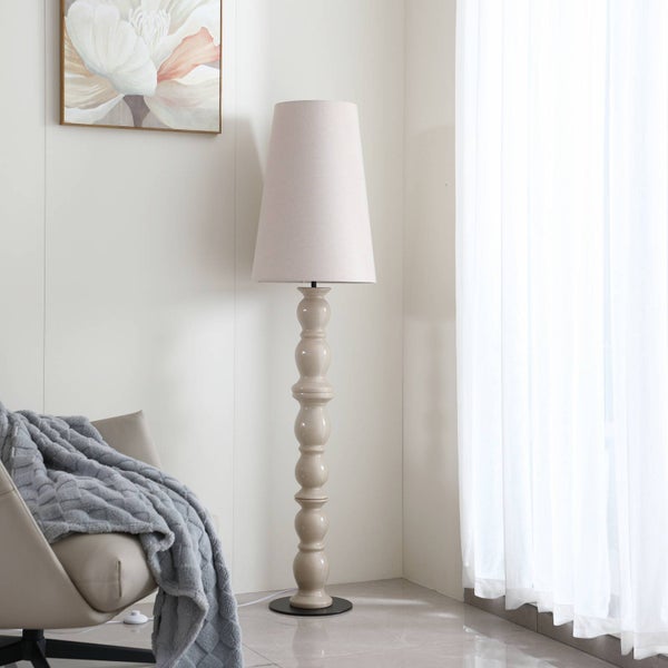 Lucande Stehlampe Lyndorin (Design, Modern) in Creme aus Keramik (1 flammig E27) - Stehleuchte Standleuchte Floor Lamp Wohnzimmerlampe Wohnzimmerleuchte