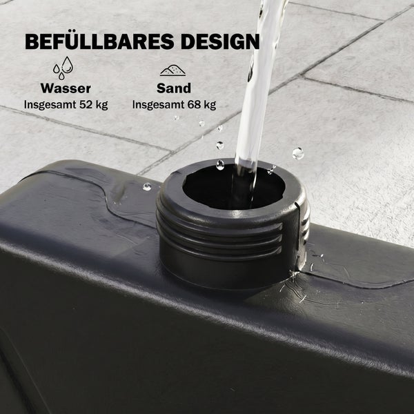 Befüllbarer schwarzer Kunststoffständer wird mit Wasser befüllt. Belastbar mit 52 Kilogramm Wasser oder 68 Kilogramm Sand.