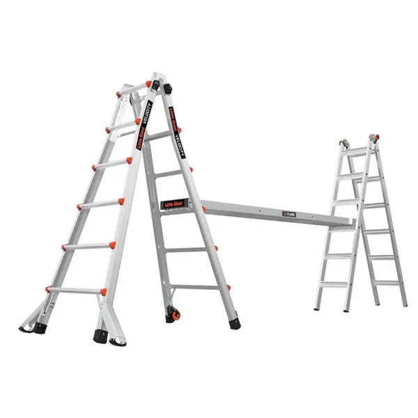 Little Giant Velocity Mehrzweckleiter aus Aluminium in Gerüstfunktion mit Teleskop-Arbeitsplattform.